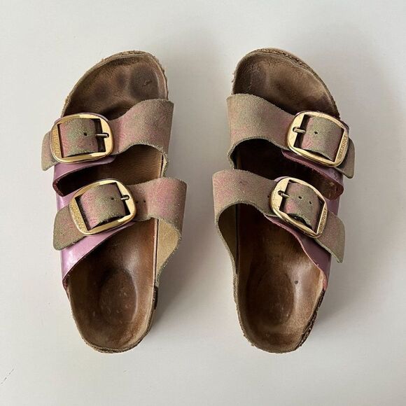 Birkenstock‎ Arizona Big Buckle Washed Metallic Rose Two Strap Sandals 37 Narrow - Picture 1 of 11
